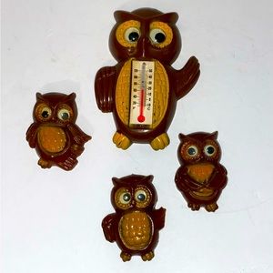 Vintage Owl Thermometer refrigerator, Magnets set of 4